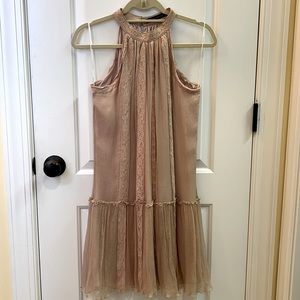Zara woman transparent rose gold,high neck, the peak of elegant dress.